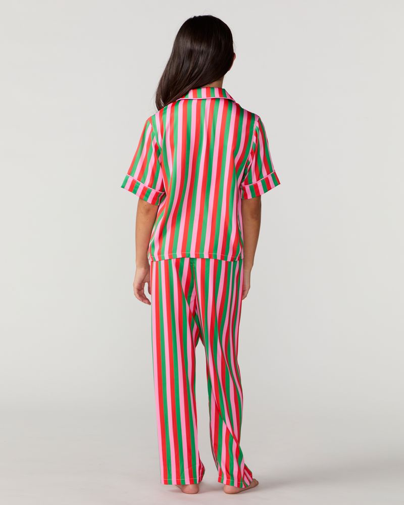 Kids Candy Christmas Stripe Silky Pant Set