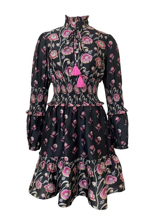 Hibiscus black ﬂora printed dress