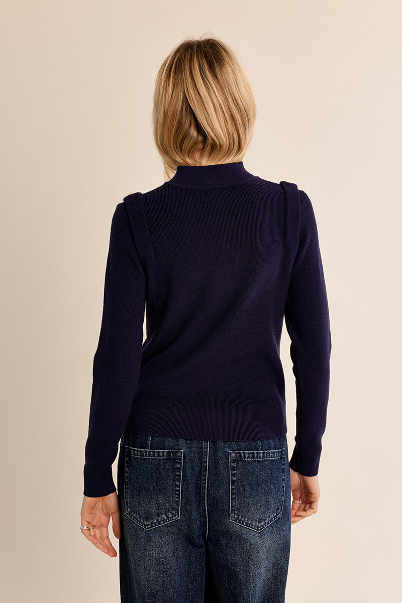 Mock Neck Sweater - Navy