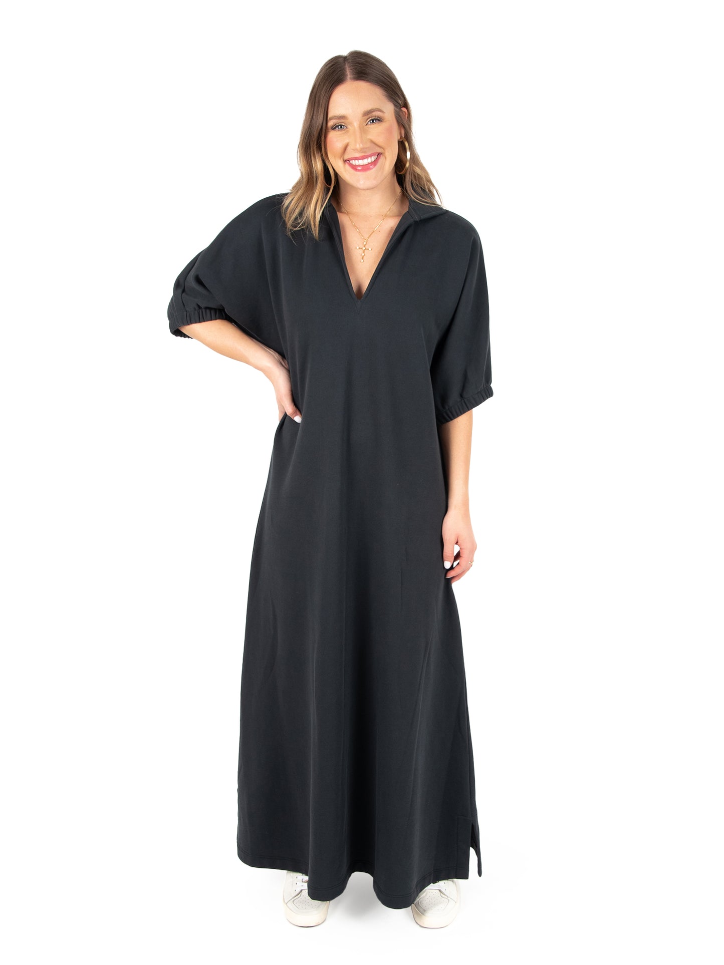 Black Terry Poppy Maxi Dress