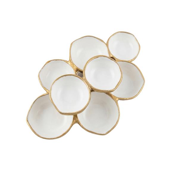 Gold 8-Bowl Cluster Dish With White Enamel