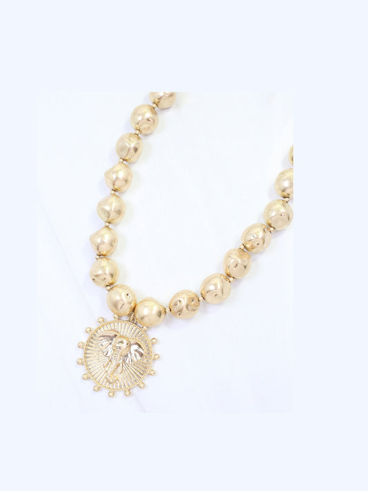 Carmen Beaded Coin Necklace - Elephant