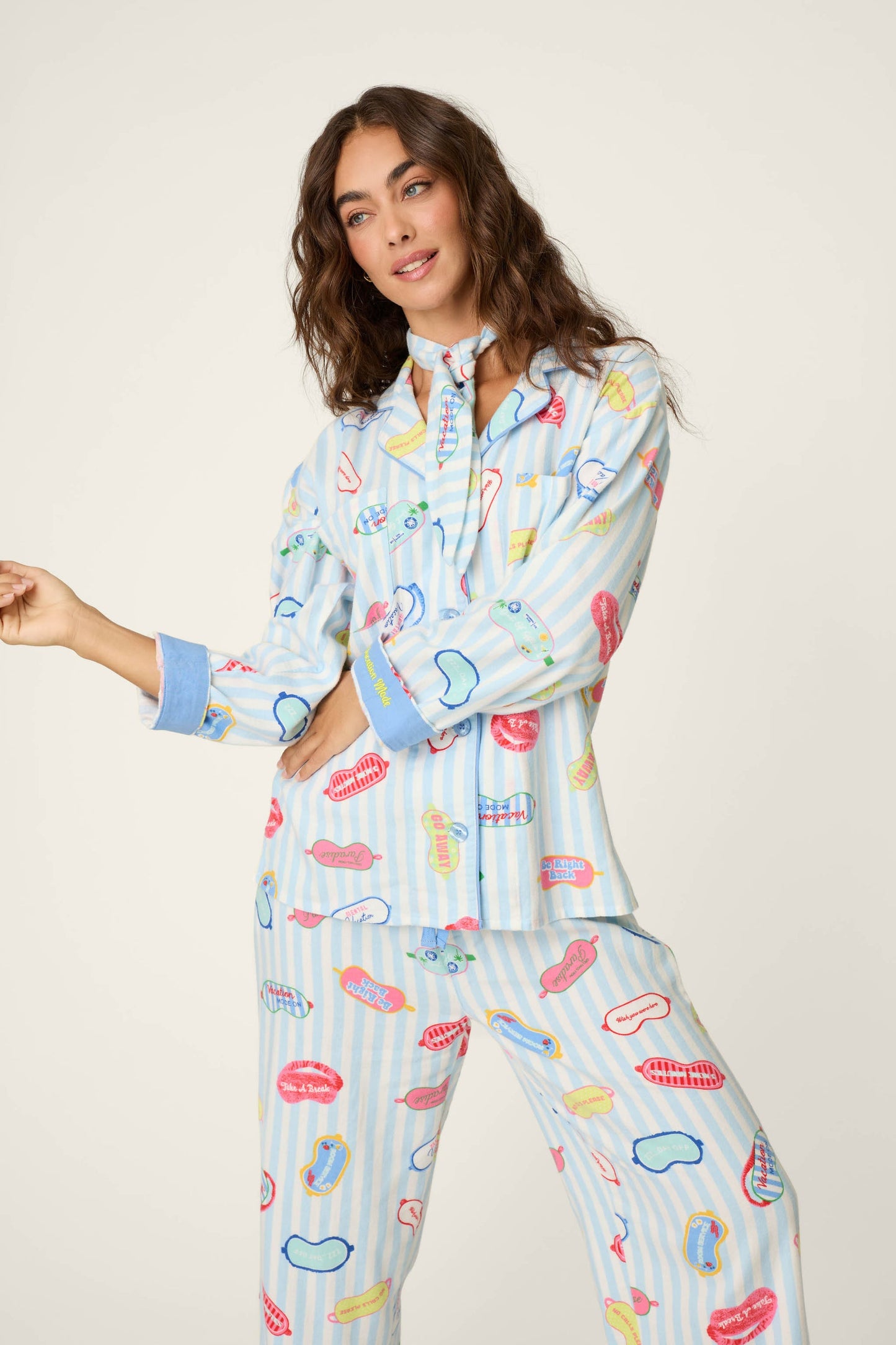 Out of Office Eyemask Print 3-Piece Flannel PJ Set