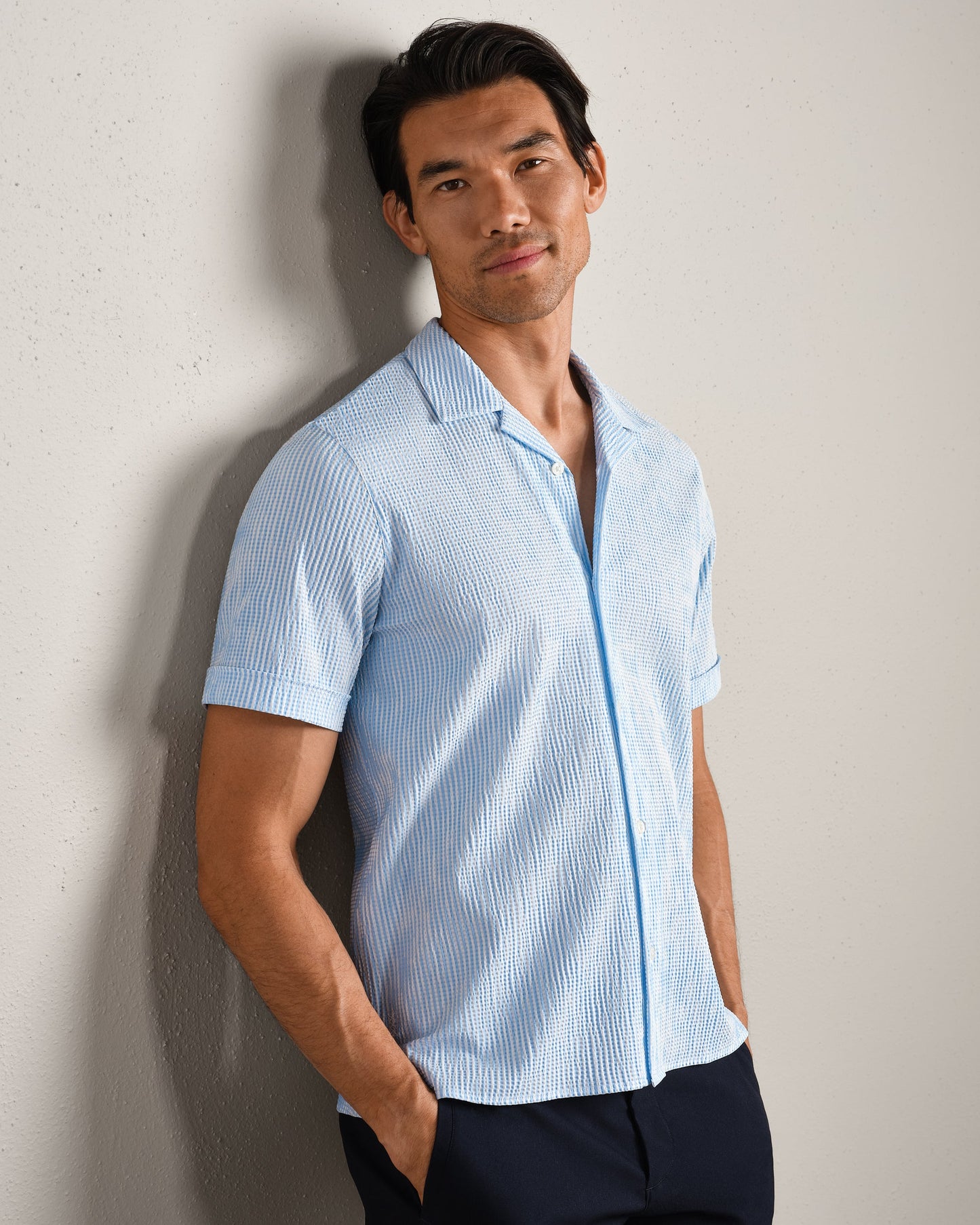 Commuter Seersucker Camp Collar Shirt - Light Blue
