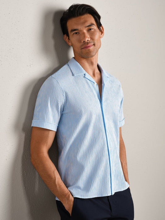 Commuter Seersucker Camp Collar Shirt - Light Blue