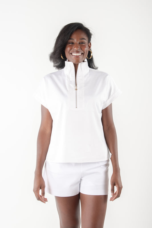 Poppy Pullover Zip - White Poplin