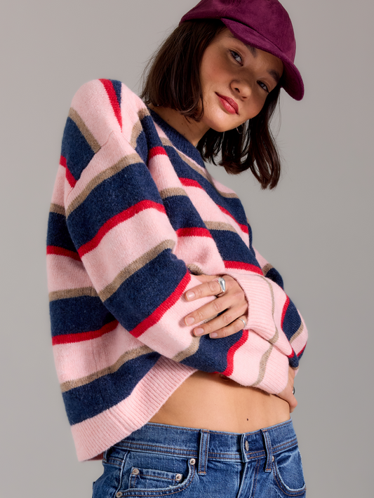 Carlyle Everyday Crew Neck Sweater - Coral Stripe