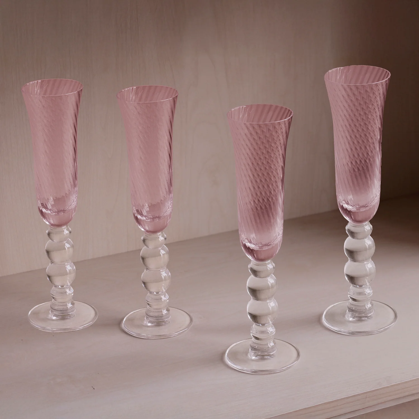 Pink French Swirl Champagne Flutes (S/4)