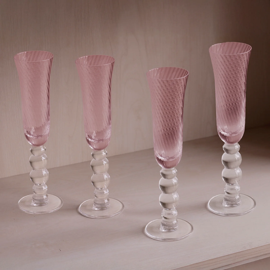Pink French Swirl Champagne Flutes (S/4)