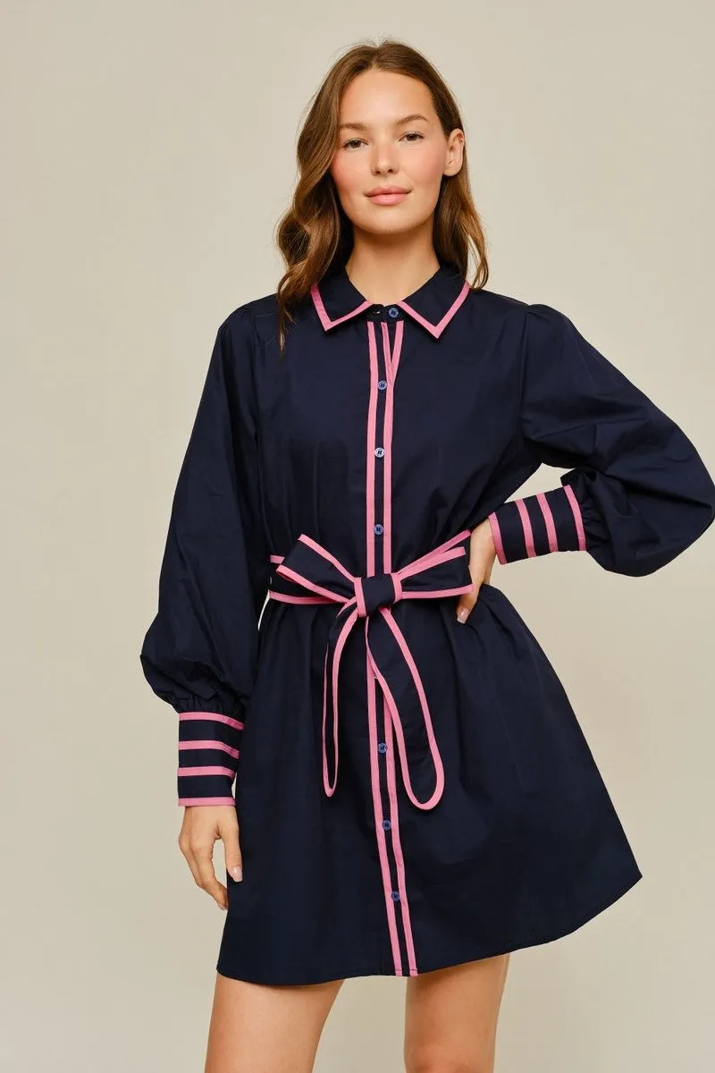 Navy Tie Front Mini Dress