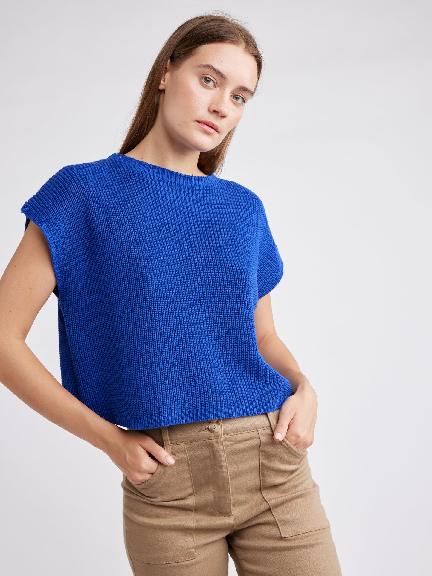 Gillian Cropped Sweater Tee - Royal