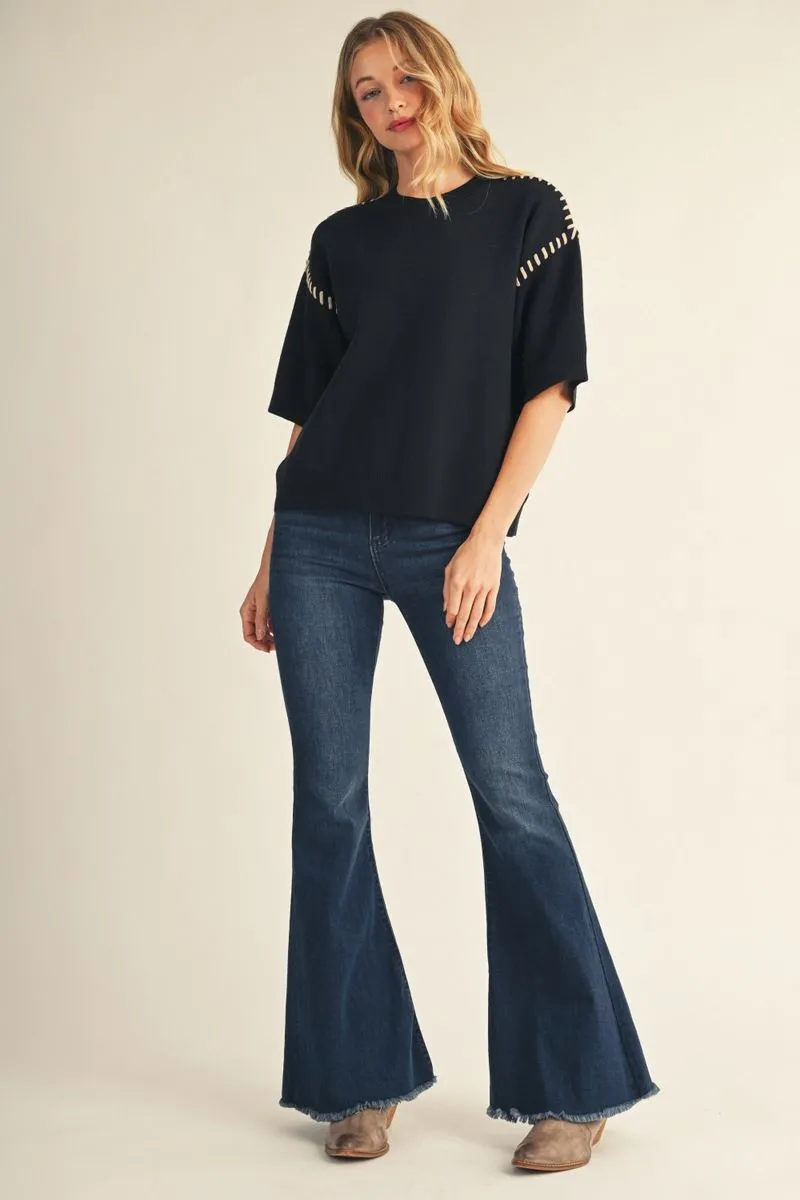 Black Top Stitch Sweater