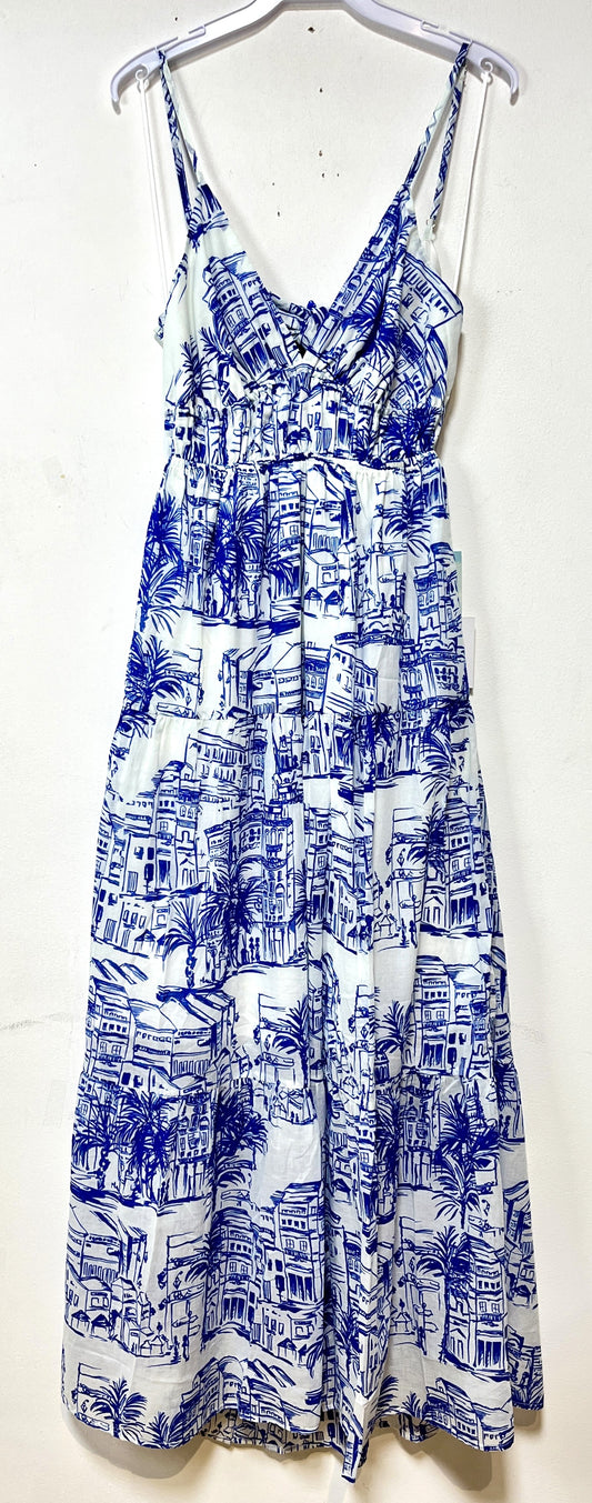 Santorini Coastal Sketch Maxi Dress