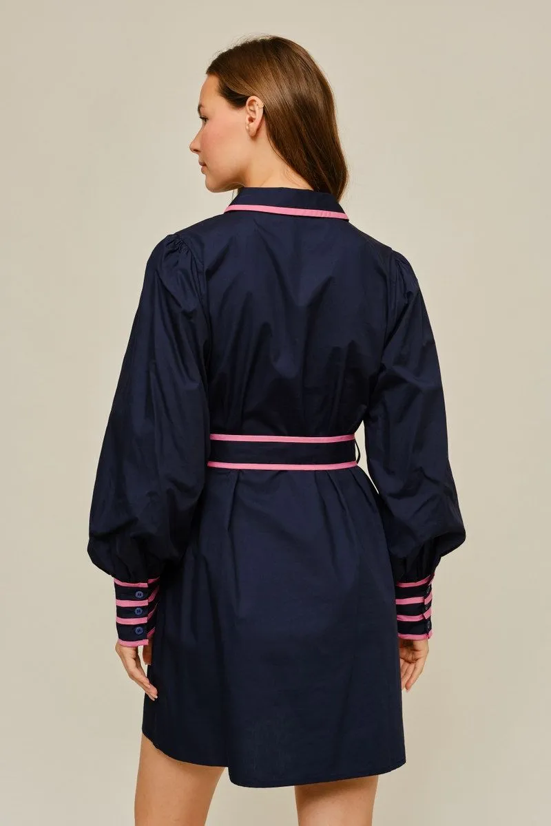 Navy Tie Front Mini Dress