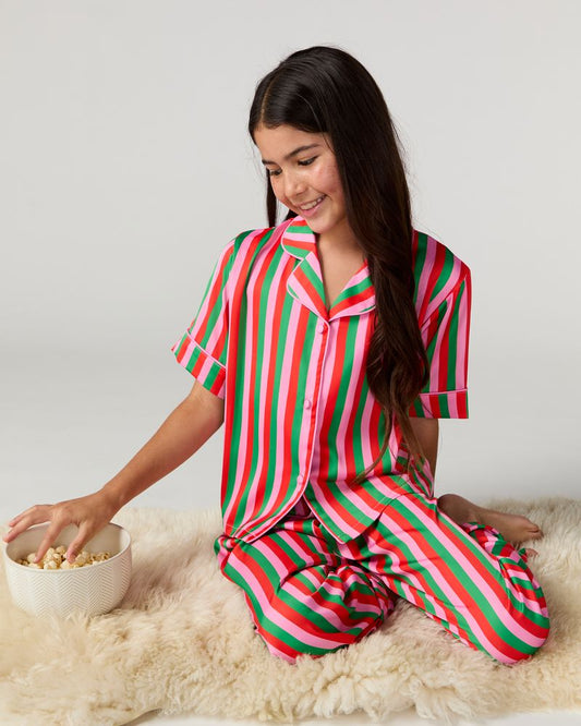 Kids Candy Christmas Stripe Silky Pant Set
