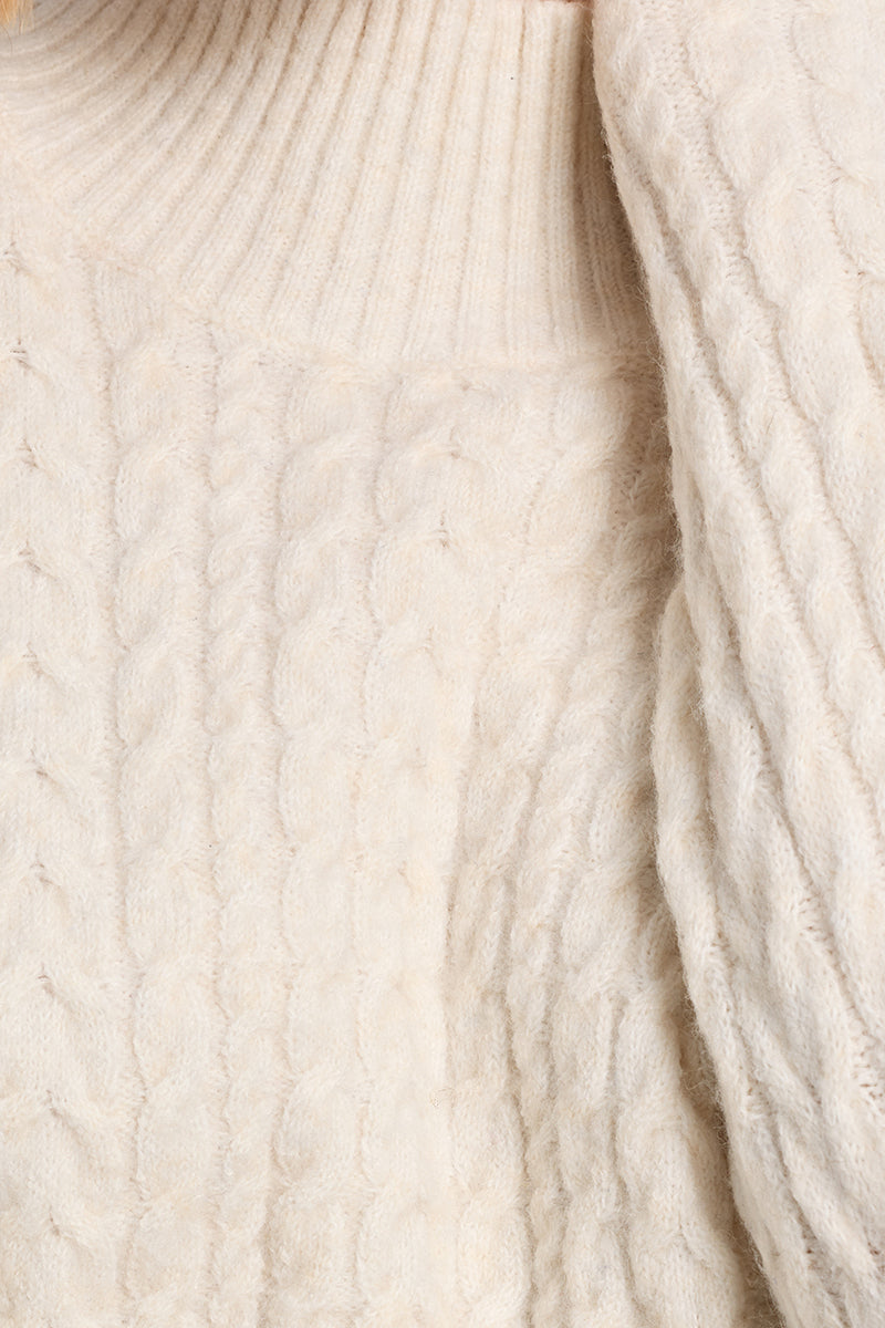 Crossover Cable Knit Sweater - White