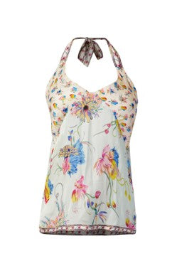 Zinnia Blue and Ivory Floral Halter Top