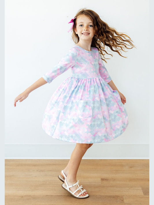 3/4 Sleeve Pocket Twirl Dress - Mermaid Magic