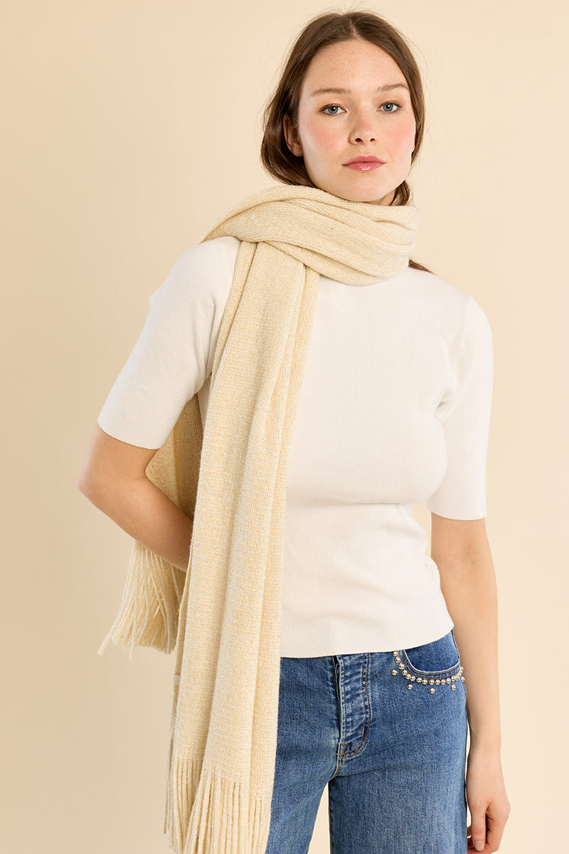 Knitted Fringe Scarf - Off White