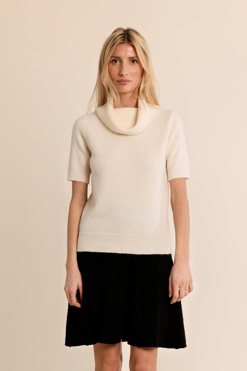 Cowl Neck Short Sleeve Sweater - Cream