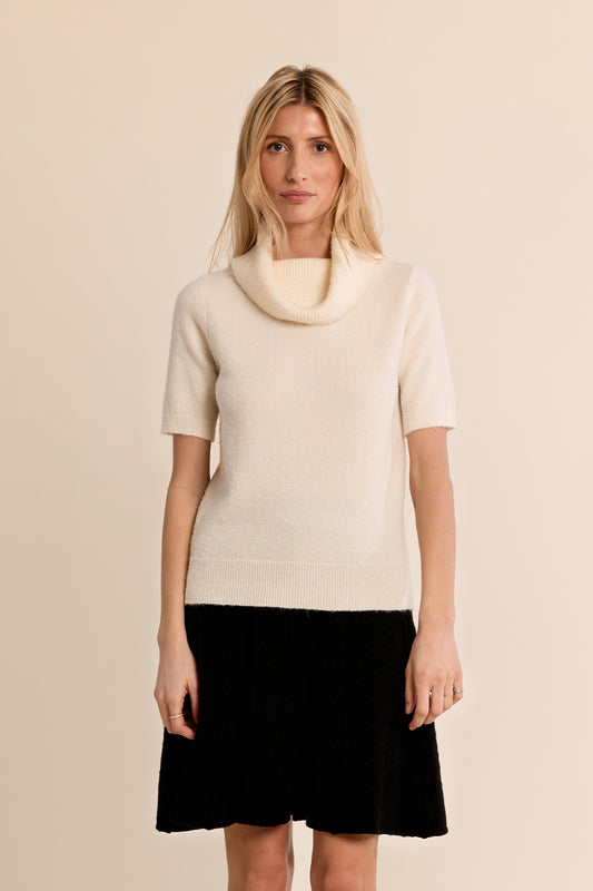 Cowl Neck Short Sleeve Sweater - Cream