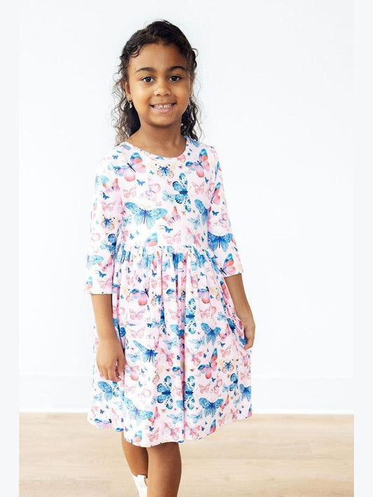 3/4 Sleeve Pocket Twirl Dress - Little Flutters