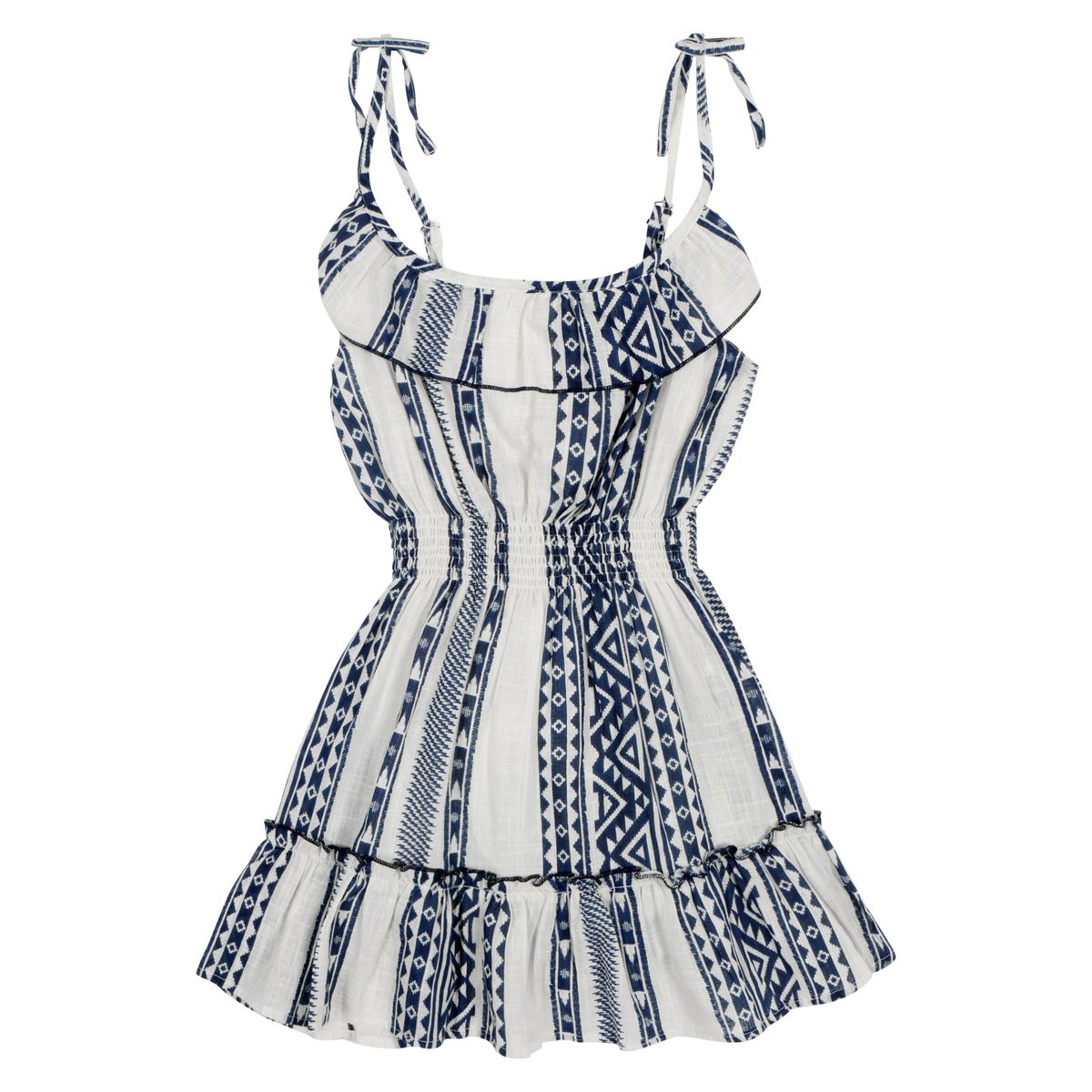 Navy Shirred Waist Dress