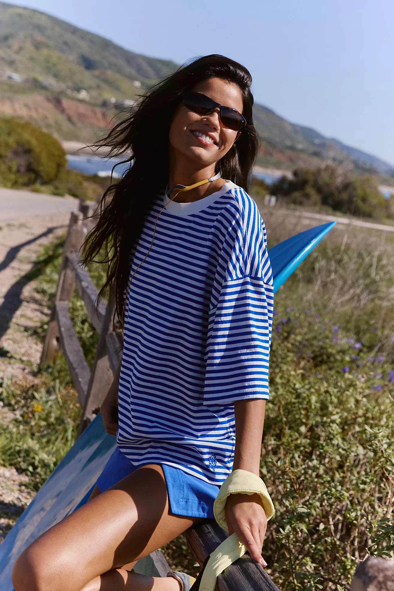 Striped Tackled Tee - Electric Cobalt