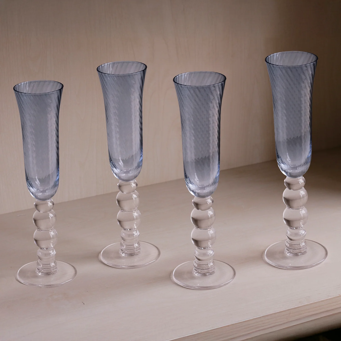 Blue French Swirl Champagne Flutes (S/4)