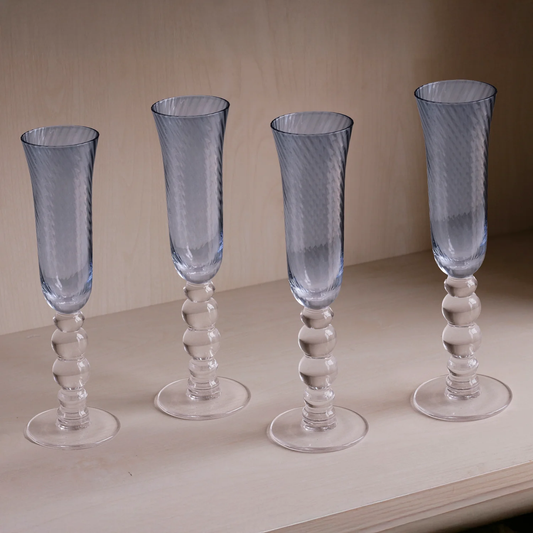 Blue French Swirl Champagne Flutes (S/4)
