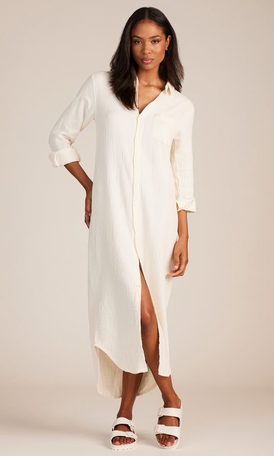 Button Front Gauze Shirt Dress