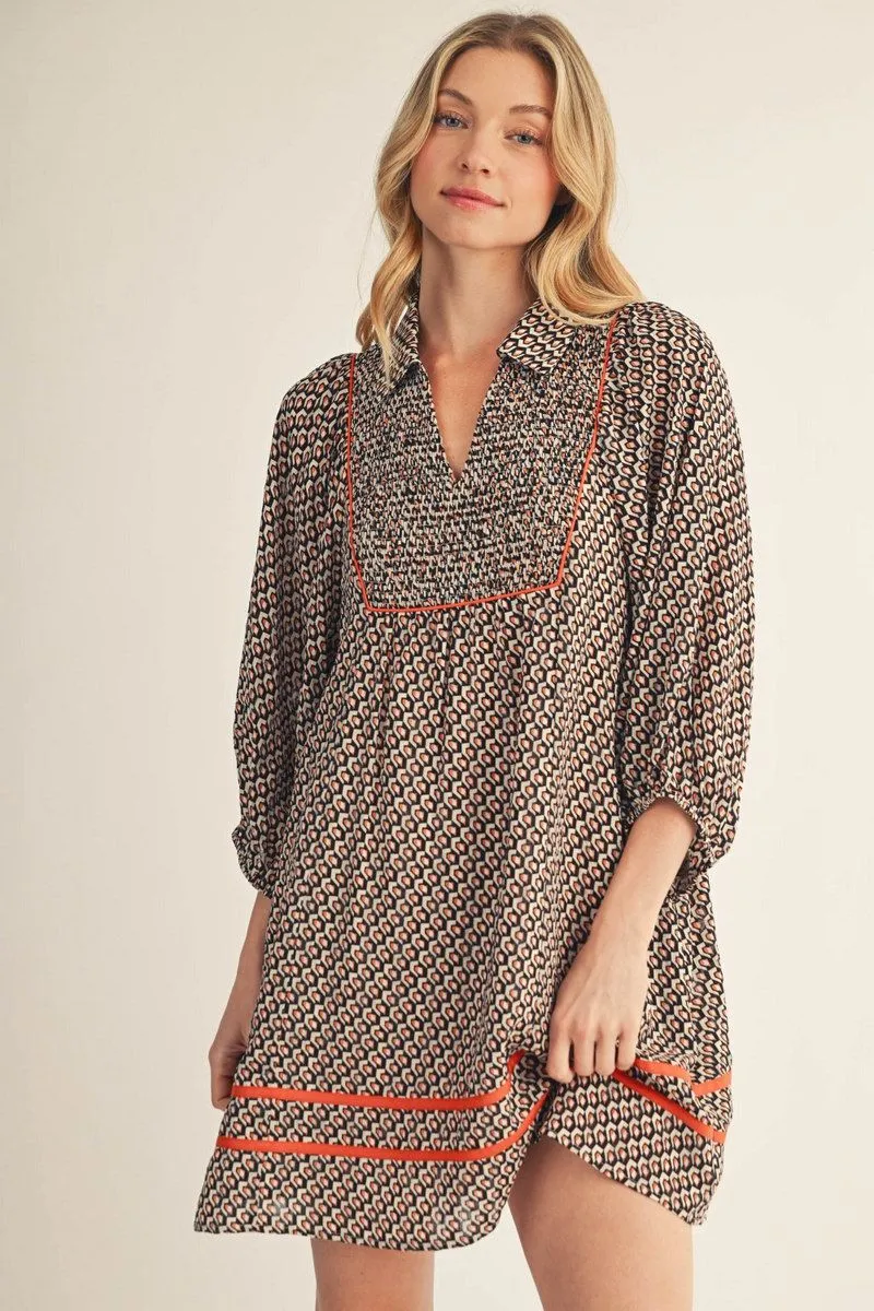 Geo Print Mini Dress - Orange