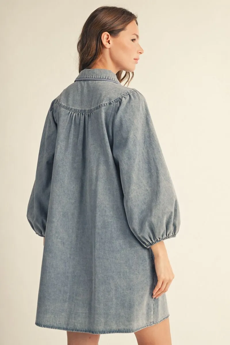 Denim Button Front Mini Dress