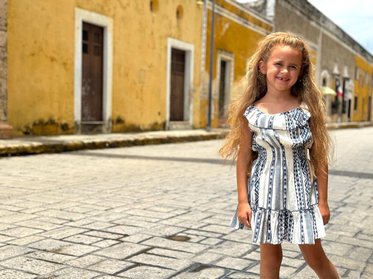 Navy Shirred Waist Dress