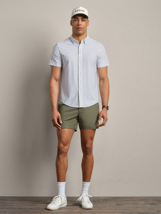 Commuter Short Sleeve Shirt - White / Navy Pinstripe