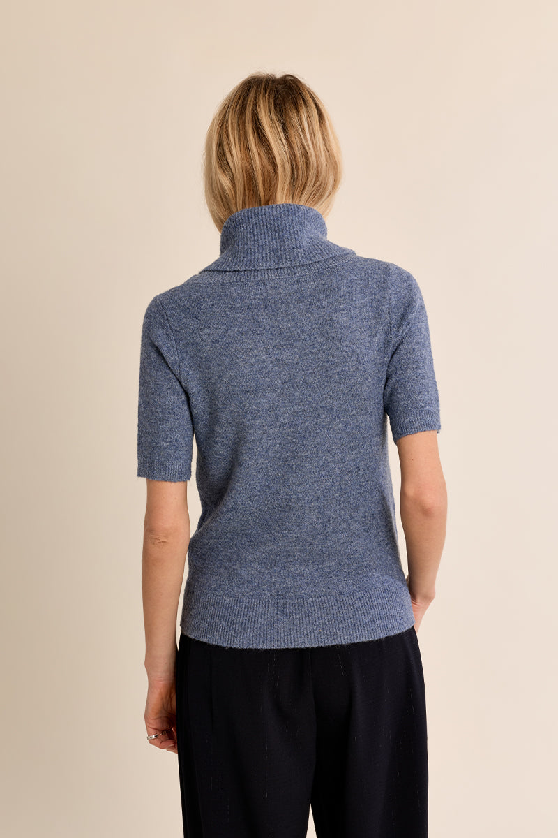 Cowl Neck Short Sleeve Sweater - Denim Blue