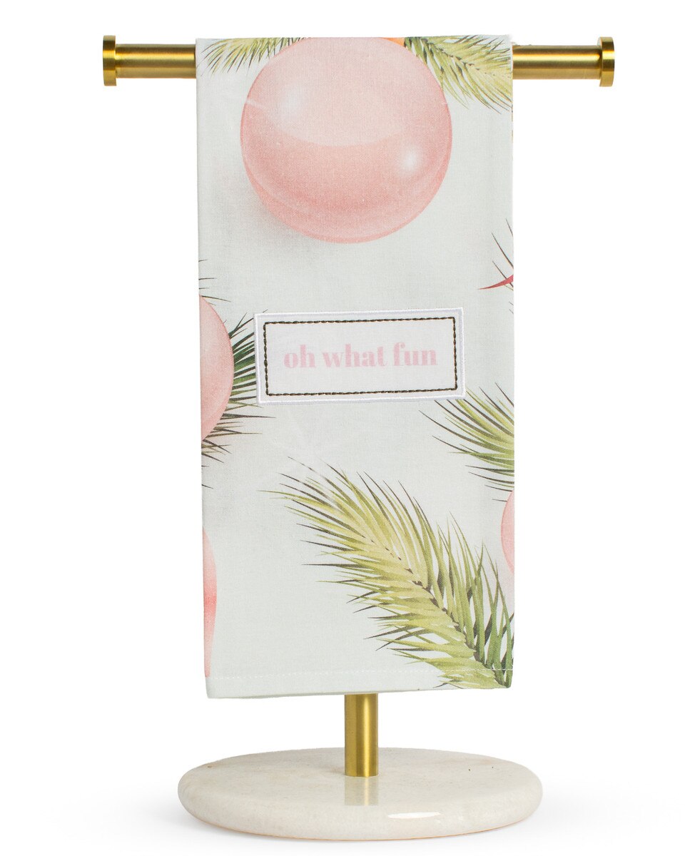 Oh What Fun Ornament Hand Towel - Aqua/Pink/Gold