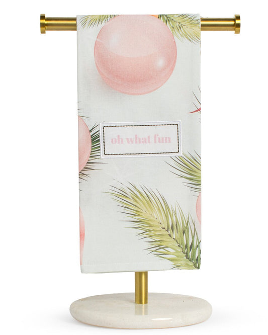 Oh What Fun Ornament Hand Towel - Aqua/Pink/Gold