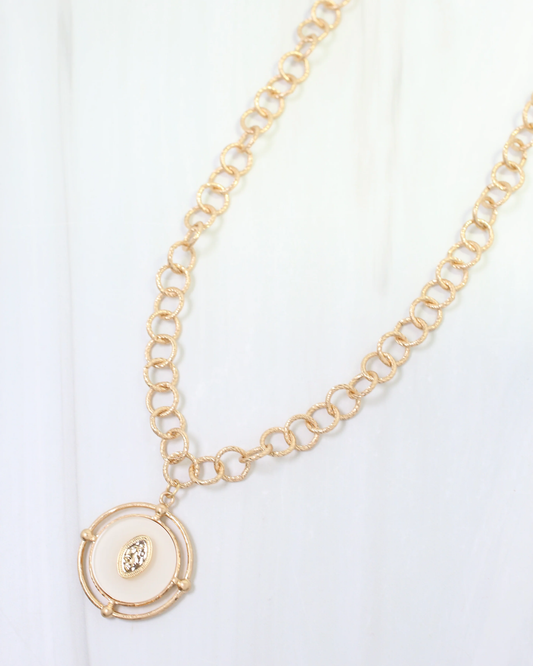Moree Circle Pendant Necklace -  White