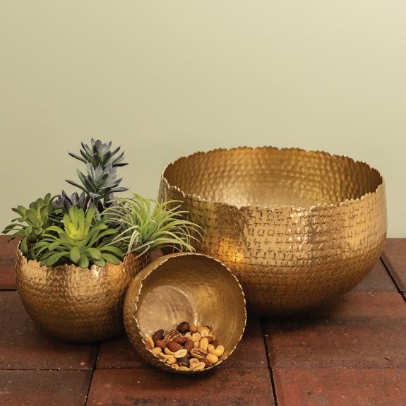Gilded Hammered Bowls Set of 3