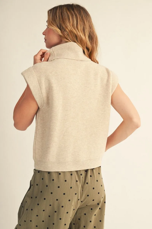 Turtle Neck Short Sleeve Sweater - Oatmeal
