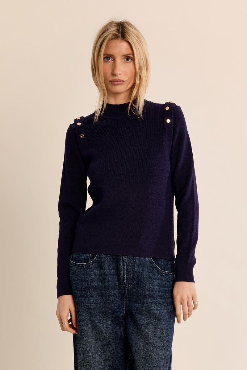 Mock Neck Sweater - Navy
