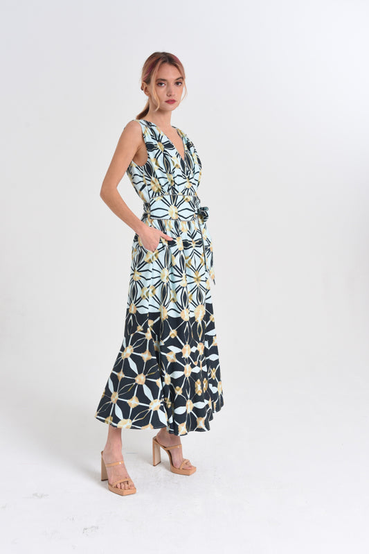 Esthella Split Print Sleeveless Wrap Dress