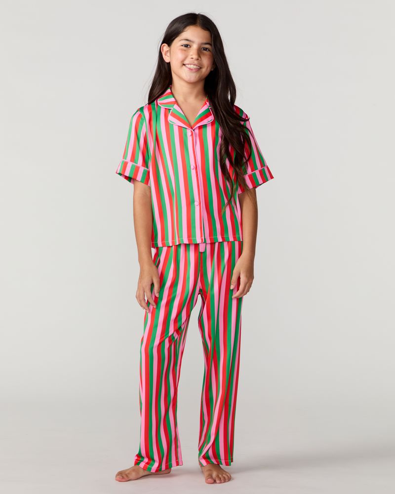 Kids Candy Christmas Stripe Silky Pant Set