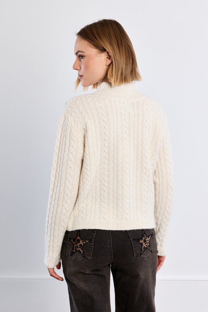 Crossover Cable Knit Sweater - White