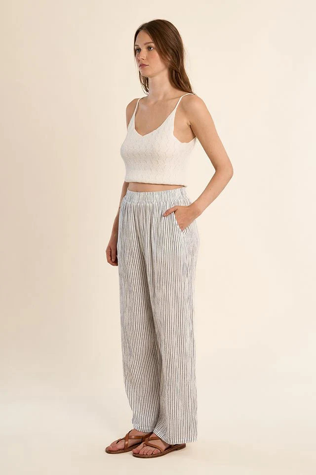 White and Navy Pinstripe Pants