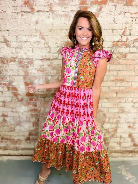 Pink Patchwork Maxi Dress