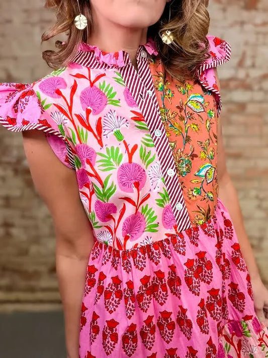 Pink Patchwork Maxi Dress