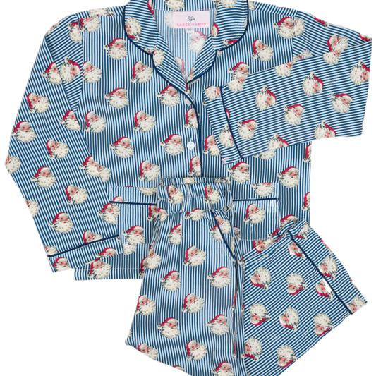 Navy Striped Vintage Santa Pajamas