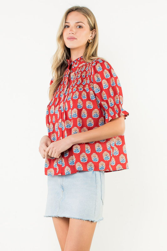 Flutter Sleeve Floral Detail Top